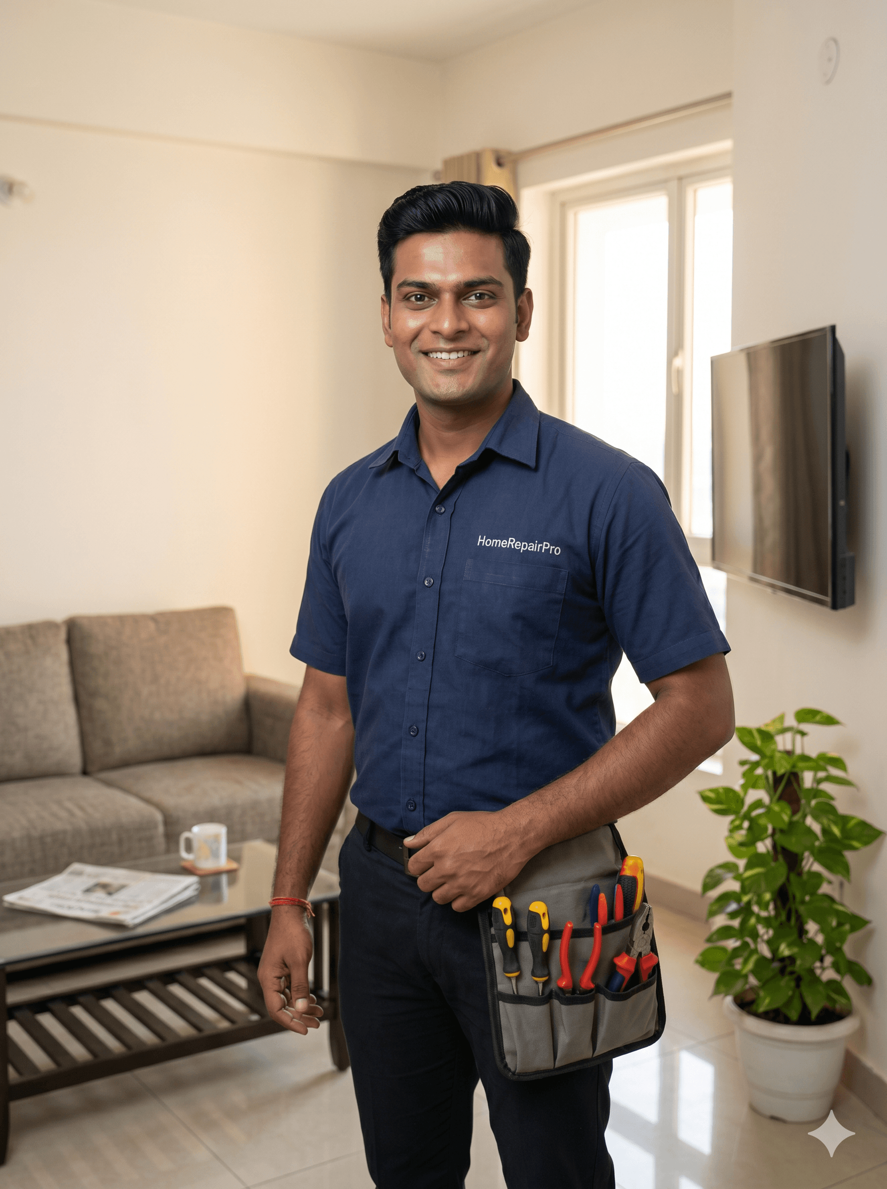 HomeRepairPro certified technician performing home appliance repair at customer home in Bhopal